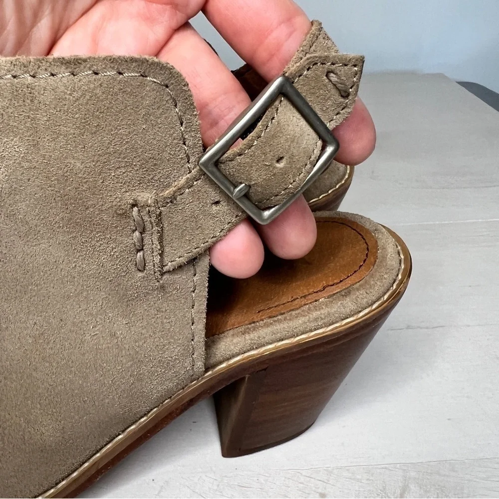 Frye Courtney Ash Taupe Suede Peep Toe Slingback Bootie Mules